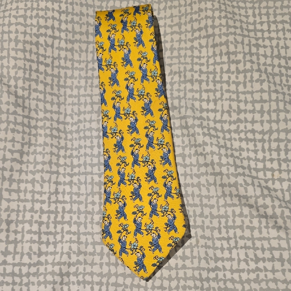 Hermès Paris 100% Silk Vibrant Yellow and Blue Men's Tie